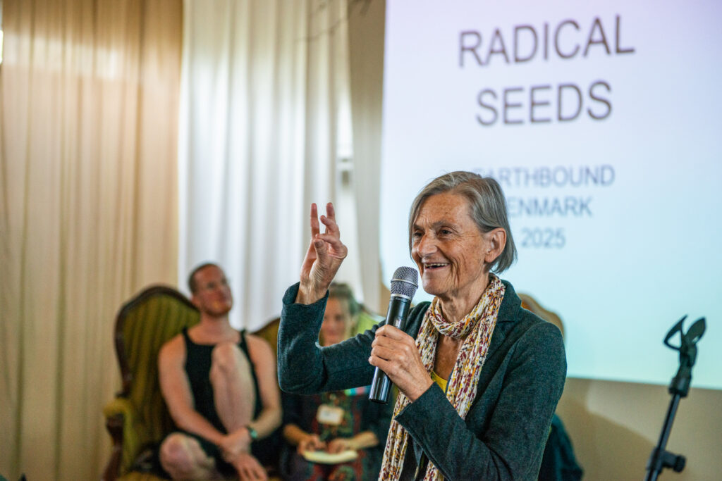 Charlotte Du Cann presenting a talk about seeds and Lughnasadh - the beginning of the harvest season